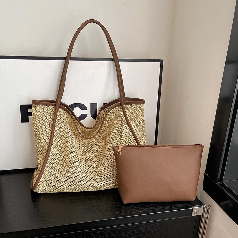 Woven Straw Two-Piece Set Large Capacity 2026 New Versatile Spring and Summer Single-Shoulder Beach Bag Commuter Tote Bag