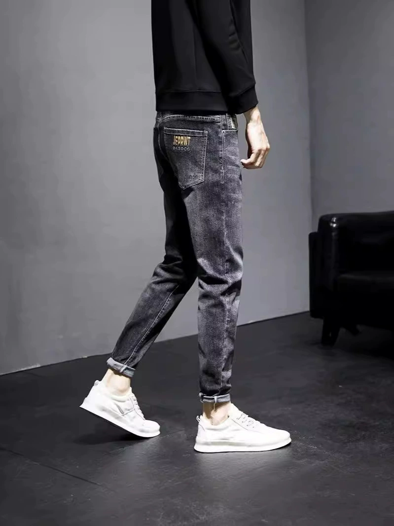 Трендовые джинсы, осенние эластичные брюки для отдыха, slim fit, корейский стиль