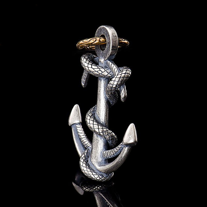New Hot Selling Fashion Personality Men's Snake Boat Anchor Pendant Necklace_voghion.com