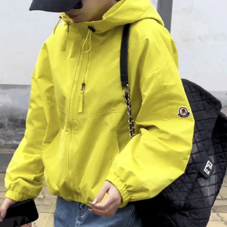 双拉链连帽小个子短款外套女春季新款宽松显瘦下摆抽绳冲锋衣上衣|undefined