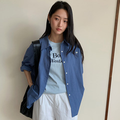 苏奈 气质慵懒风条纹长袖衬衫韩系女秋通勤宽松百搭上衣fromanna