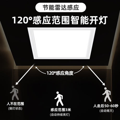 集成吊顶智能平板灯人体感应声控雷达厕所灯过道灯厨房LED面板灯