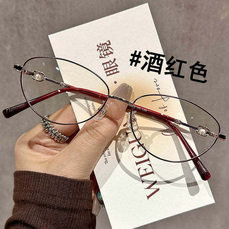 Ultra-light metal fine-edged myopia glasses frame women's national style cat's eye retro flat mirror can be equipped with degrees wholesale 58166