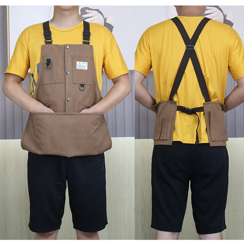 Cruz-frontera engrosada delantal de lona resistente al desgaste-Herramientas de Bolsillo grande ropa de trabajo de madera multi-funcional delantal por mayor