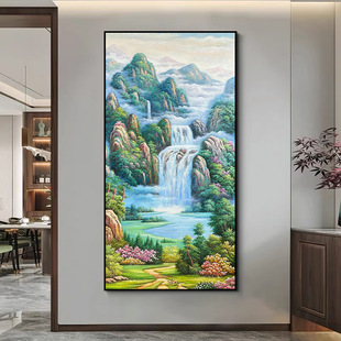 Customized Pure Hand-Painted Landscape Oil Painting Entrance Hall Hanging Painting New Chinoiserie Engineering Hotel Private House Mansion Mural