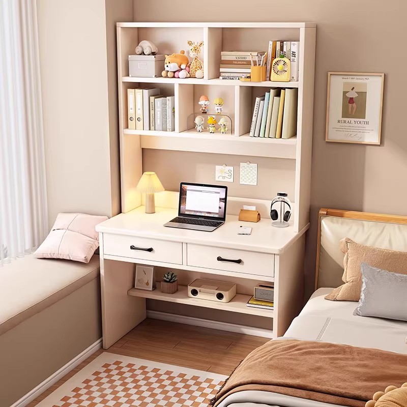 Escritorio de madera maciza, estantería, escritorio integrado, escritorio para computadora de apartamento pequeño, escritorio, dormitorio familiar, escritorio de estudio para estudiantes, escritorio