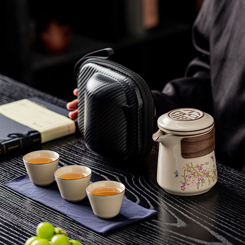 Ruyao Travel Kung Fu Tea Set Набор для чая на открытом воздухе Пить чай из керамики портативный экспресс-чашка с горшком из трех чашек для разделения чая