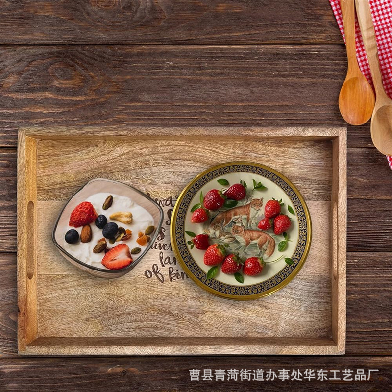 Wooden Breakfast Tray Coffee Table Fruit Tray Home Snack Tea Tray Tableware Tray Farmhouse Decoration Solid Wood Storage Tray