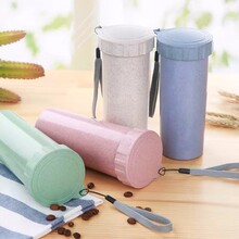 广告麦香杯现货水杯塑料杯便携式带绳学生杯礼品杯麦秆杯环保材质