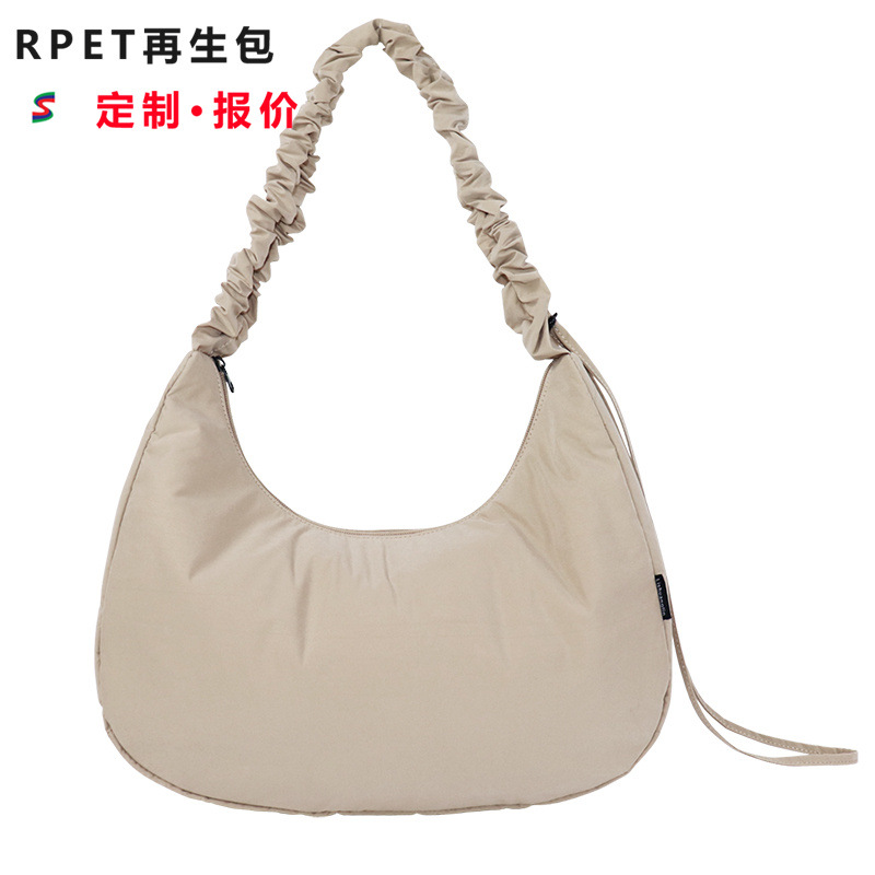Custom 40D Nylon Pleated Crescent Bag, Faux Nylon Shoulder Bag, Yoga & Fitness Bag
