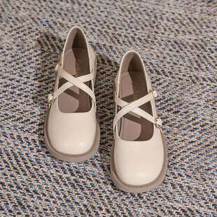 Popular French Mary Jane Small Leather Shoes for Women Thick-Soled Japanese Style Jk Flats Cross-Strap Round-Toe British Loafers for Women