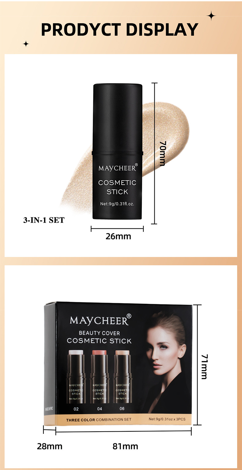 Cross-border trade MAYCHEER Contouring Sticks Three-piece set, facial three-dimensional highlights, shadow blush, and shadow brightening undefined