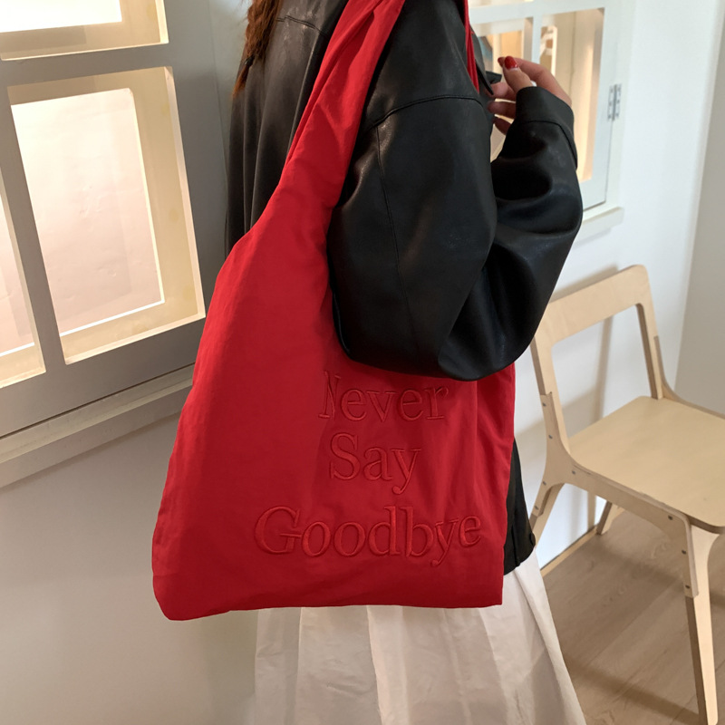 Minimalist Letter Embroidered Tote Bag For Women - New Large Capacity Lightweight Nylon Handbag Shoulder Bag For Fashion Commuting - Thumbnail 8
