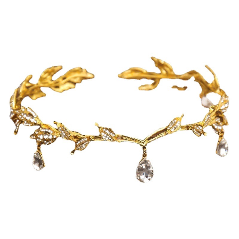 Cruz-frontera Venta caliente rhinestone corona accesorios para el cabello círculo completo ceja colgante hojas nupcial corona accesorios vestido de novia accesorios para el cabello