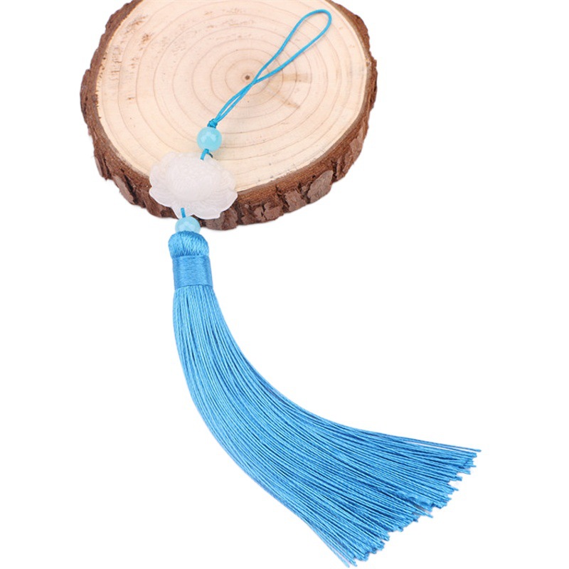 Tassel Fan White Jade Lotus Hanging Ear Ancient Costume Han Costume Press Flap Fan Pendant Clothing Accessories White Jade Lotus Tassel Pendant