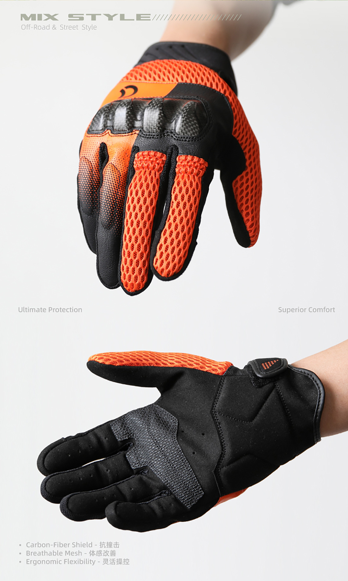 Cc Triceratops Carbon Fiber Motorcycle Riding Gloves Summer Mesh Breathable Touch Screen Anti-Fall Motorcycle Racing Gloves for Men and Women