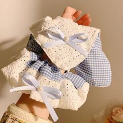 学院の風の蝶結びの大腸の髪輪の韓国系の青い格子のキャンパスの青春の少女の髪のひもは低い馬尾のひもを結びます。