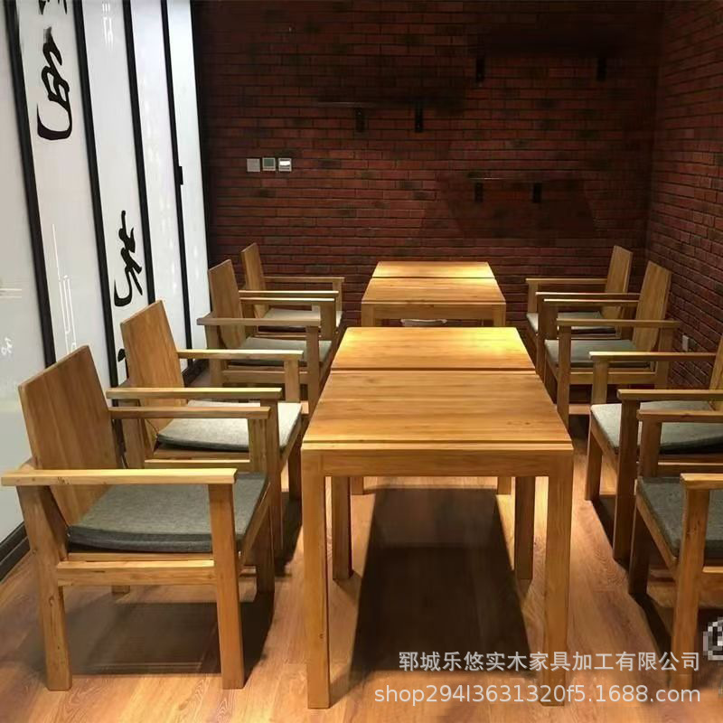 Old Elm Wood Coffee Table and Chairs, New Chinese-Style Milk Tea Shop Solid Wood Tables and Chairs, Bar and Homestay Simple Retro Table and Stool Set