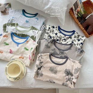 Boys and Girls Home Clothes Set 2025 Autumn and Winter New Lycra Cotton Thermal Intimates Two-Piece Set Kidsren's Autumn Clothes and Long Trousers