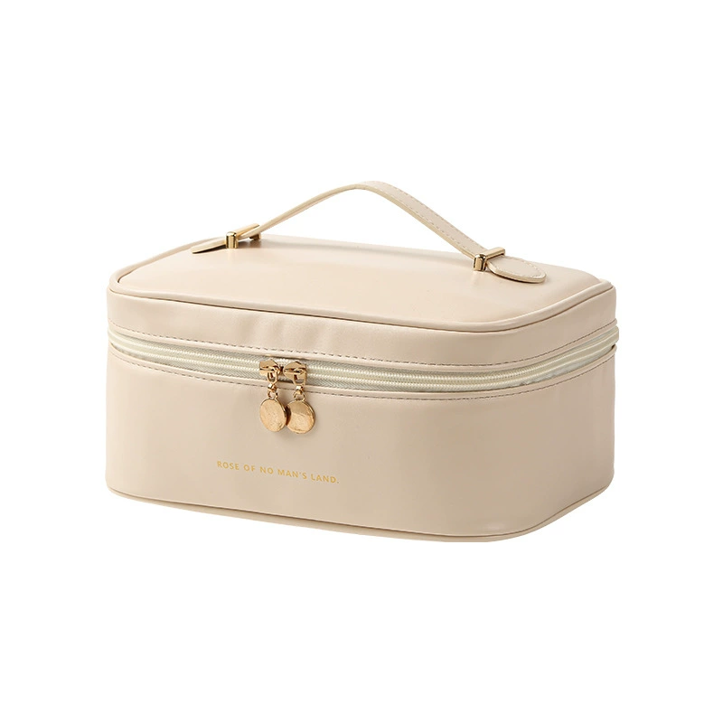 Brand capacious high quality square organizer bag, polyurethane handheld cosmetic bag
