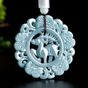 Natural A goods jade blue water all the way you plum blossom deer brand jade pendant ethnic style lovers men's and women's pendant