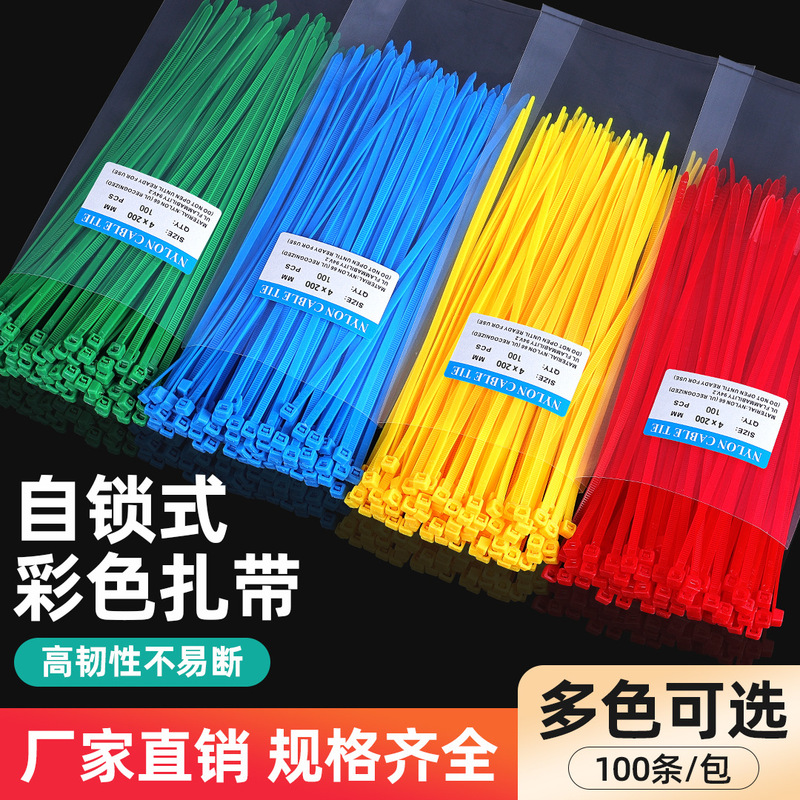 Colorful nylon cable tie 4*200 plastic self-locking Red Yellow Blue Green cable tie gardening binding rope 100 pieces wholesale