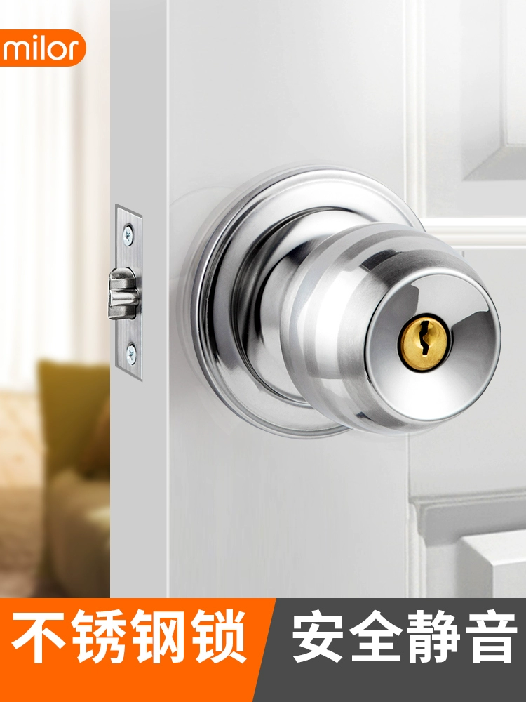 Дверной замок, бытовой универсальный шариковый замок, внутренний замок для спальни, ванной комнаты, старомодная дверь, деревянная дверь, круглый замок из нержавеющей стали