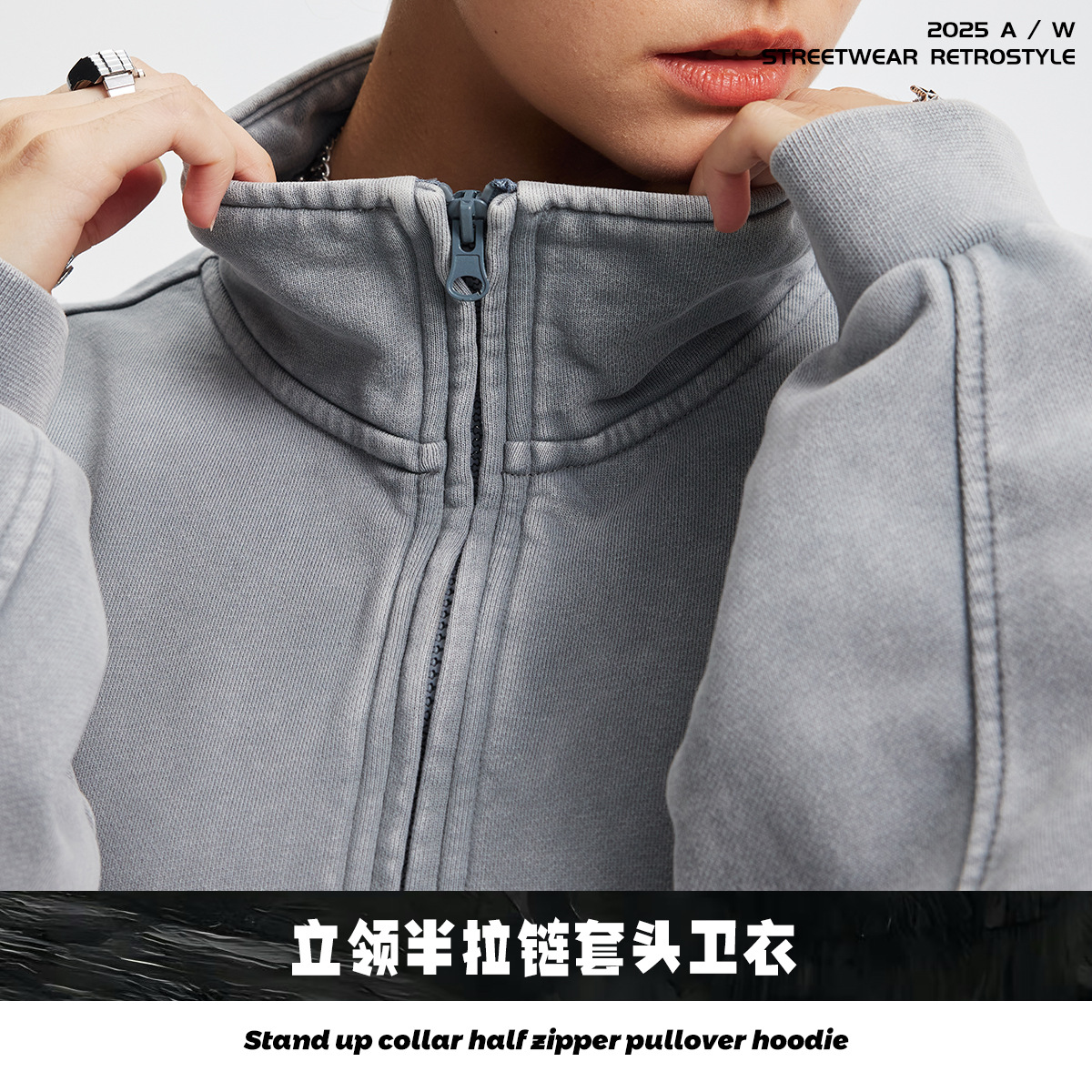 Chain tide hombre| Fuente directa retro cuello medio cremallera suéter marca de moda lavado suéter de algodón hombre