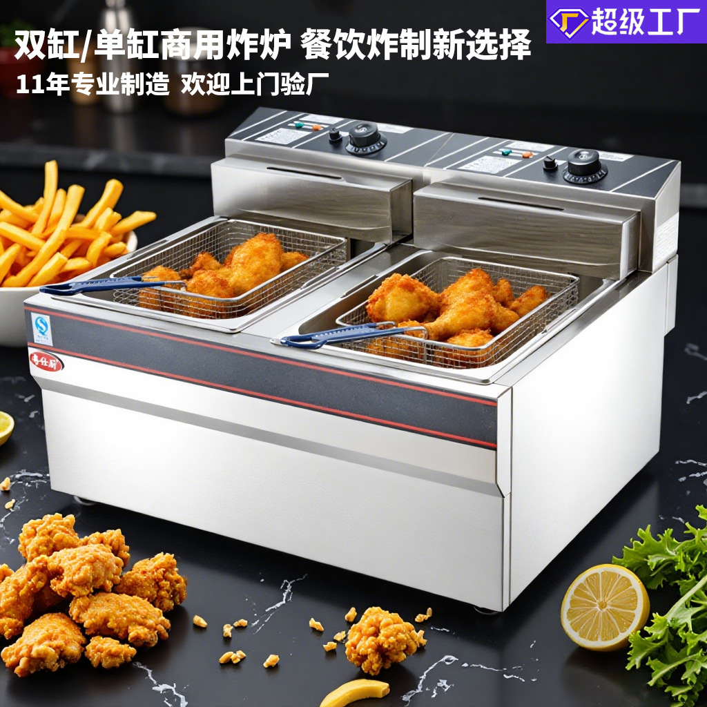 EF-904 전기 프라이어 상업용 데스크탑 더블 실린더 프라이어 후라이드 치킨 장비 후라이드 감자 칩 기계 대용량 노 고출력