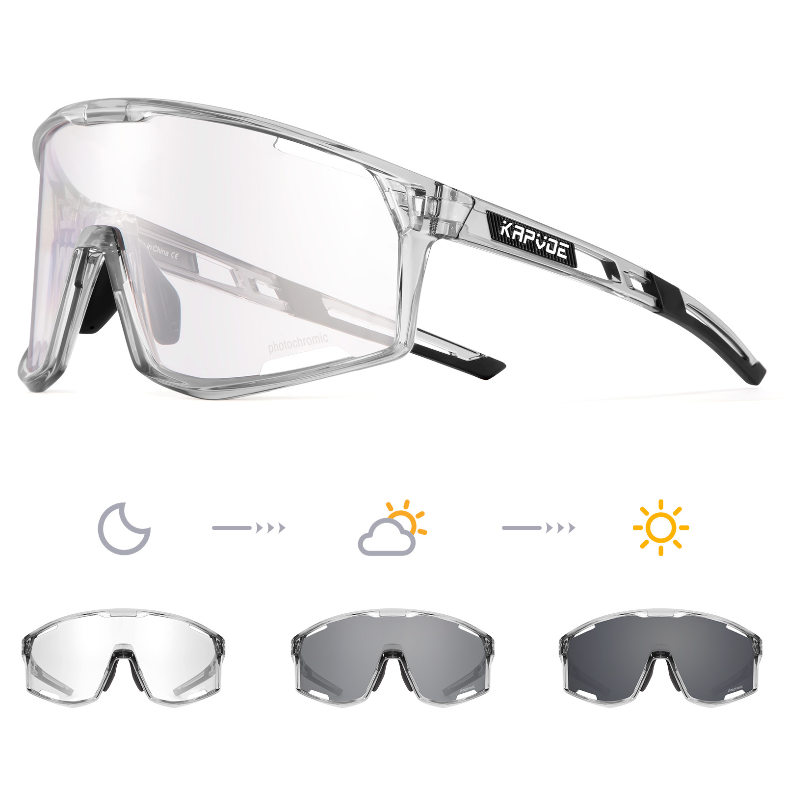 Gafas de Ciclismo Fotocromáticas de TR90, Fotocromático, Proteccion contra Viento y Arena, para Ciclismo de Montaña