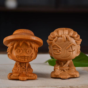 Thuja Wood Carving Luffy Men's Handheld Piece Solon Cartoon Creative Children's Toy Carving Small Ornaments