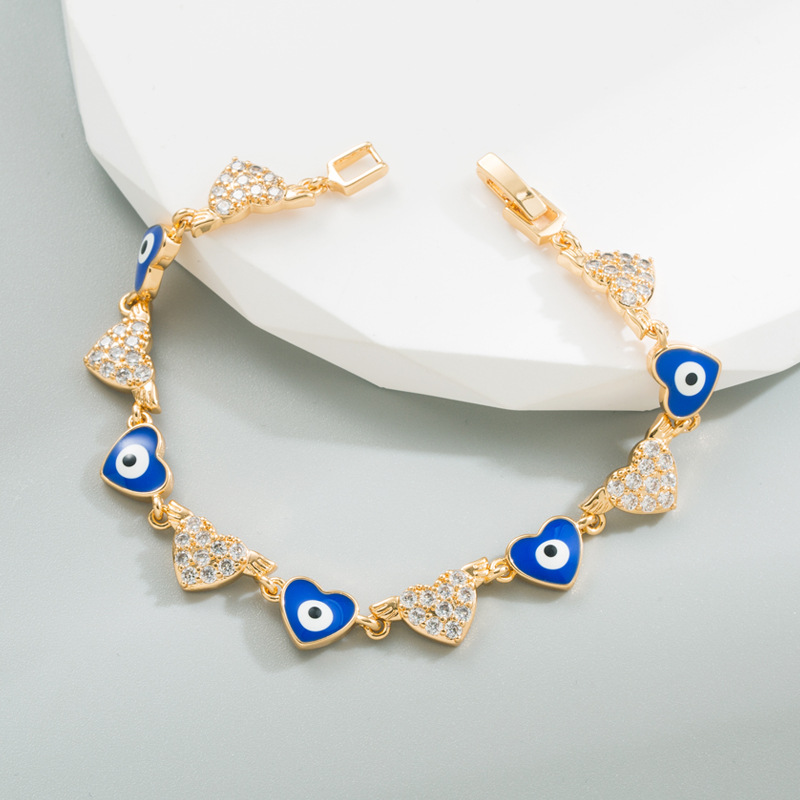 Fashion Heart Shape Copper Bracelets Enamel Inlay Zircon Copper Bracelets