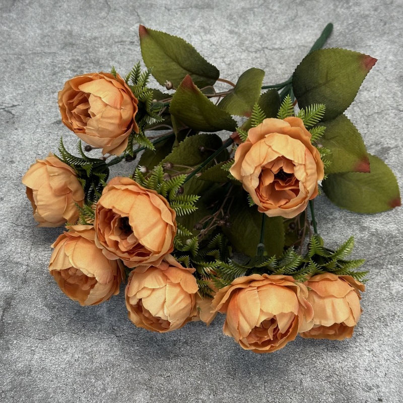 Ramo de peonías artificiales de otoño, decoración para bodas en casa, accesorios de fotografía de rosas hechos a mano, venta al por mayor de flores artificiales.