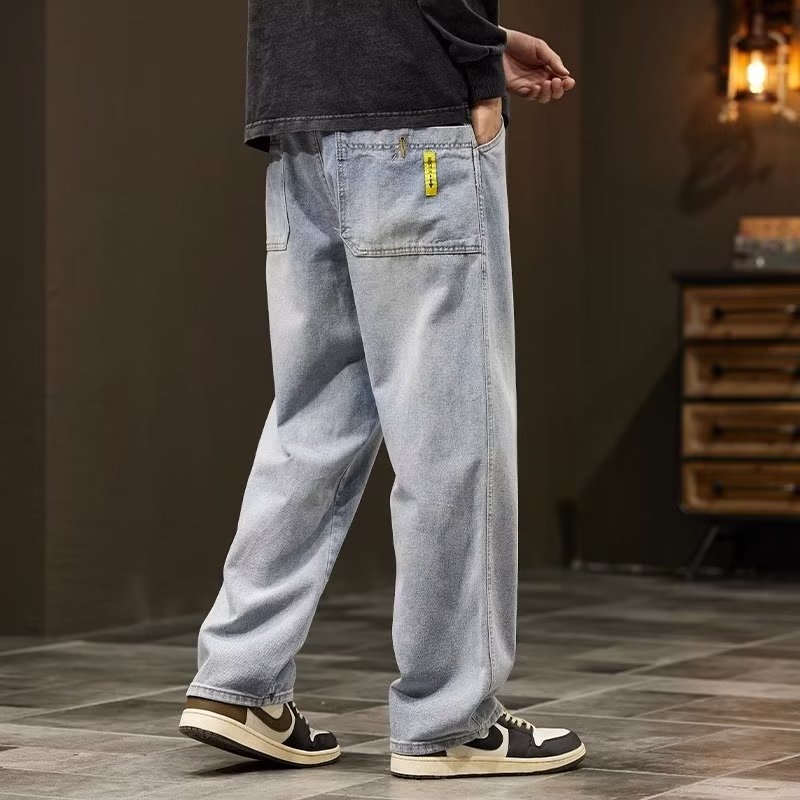 Otoño nuevo estilo jeans marca de moda para hombres American High Street pantalones anchos casuales de todo fósforo rectos sueltos