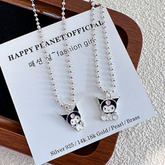 S925 Pure Silver Kuromi Hand Chain Necklace Instagram Cute Cartoon DIY Engraving Girls Bracelet Children's Birthday Gift