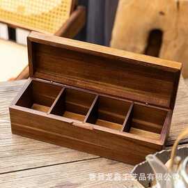 批发茶叶分格包装木盒木质糖包咖啡储存盒家用翻盖式茶包收纳盒
