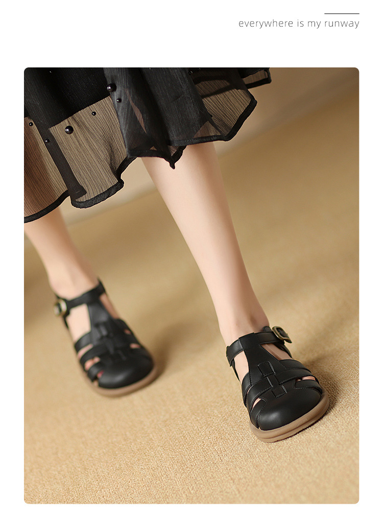 Dép sandal xỏ ngón nữ đế bệt phong cách La Mã — AF206F màu đen chi tiết 19