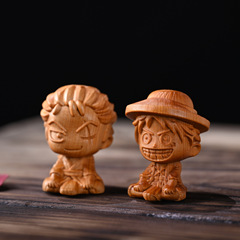 崖柏路飛男士隨身文玩手把件索隆卡通創意寵物玩具木頭雕刻小擺件