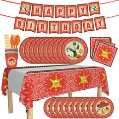 夏の新しい漫画使い捨て紙コップと紙皿ウエスタンカウボーイスタイル誕生日パーティーパーティーセットメーカー卸売