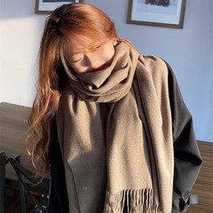 2025新款羊毛纯色流苏围巾冬季男女通用情侣披肩保暖长款加厚韩版