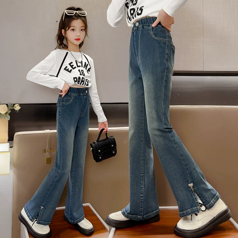 Расклешённые джинсы для подростков, осенний выпуск, эластичный пояс, рост 120–170 см