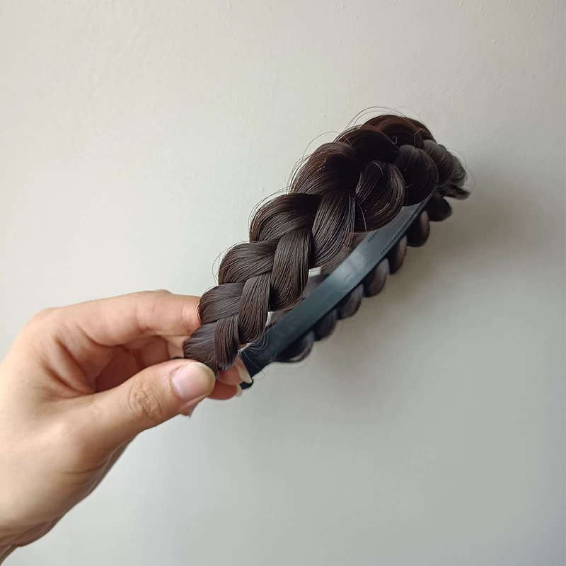 handmade wig headband with pigtail, scalloped hair accessory, matte silk, Ø≈15 cm