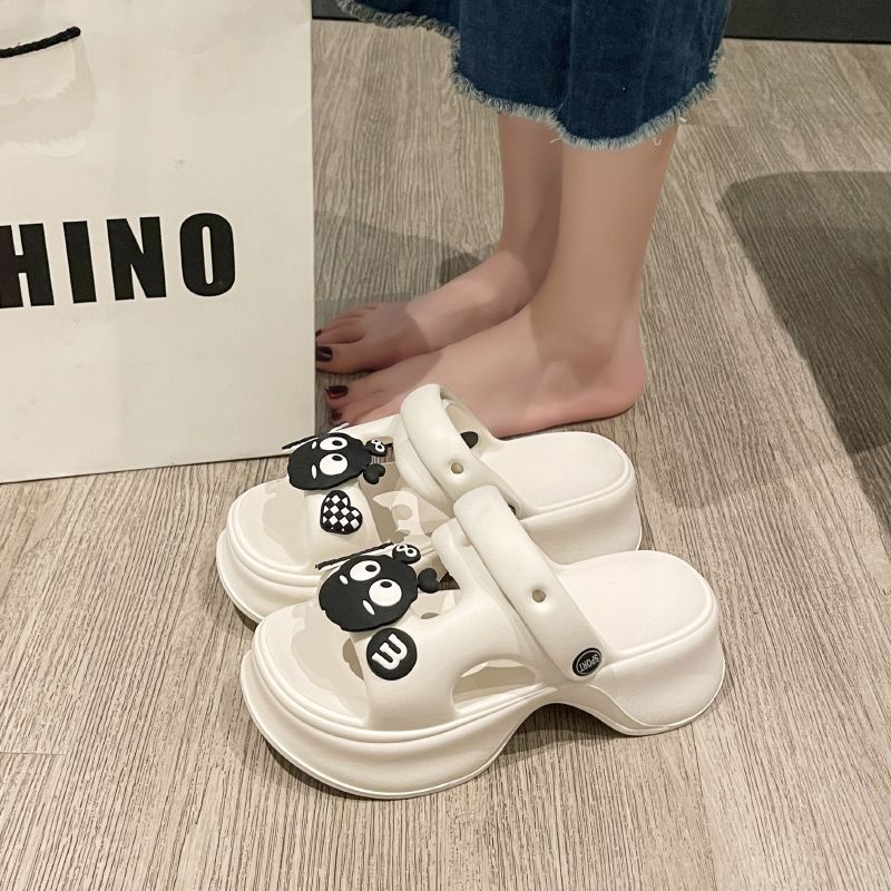 Eva Thick Bottom Slippers Women's Summer Outer Wear Ins Fashionable Cute Small Coal Ball Elevated Soft Bottom Beach High Heel Sandals