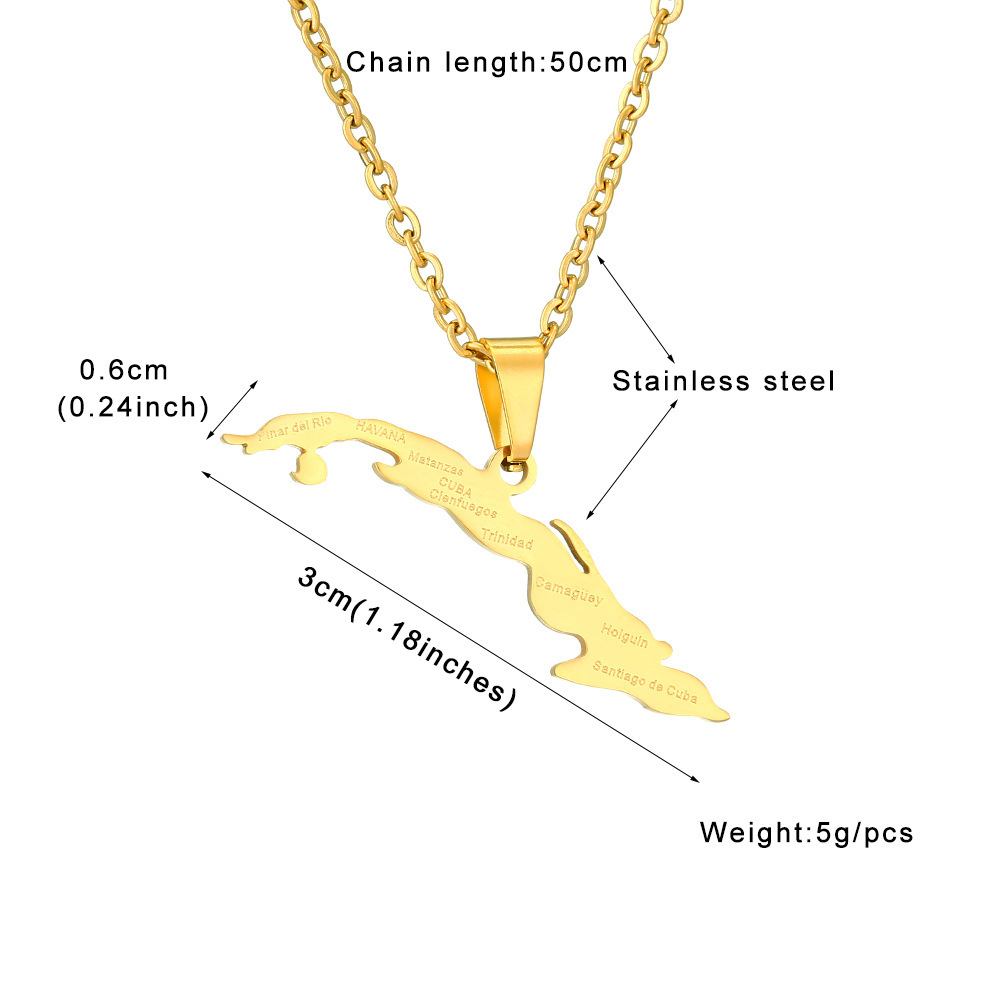 Vintage Öltropfen Kubanische Republik Karte Anhänger Halskette Mode Edelstahl Damen Schlüsselbein Kette_voghion.com