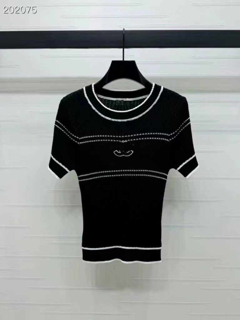 Вязаный шёлковый джемпер женский, в стиле Chanel, круглый вырез, короткий рукав, весна‑лето, S–L