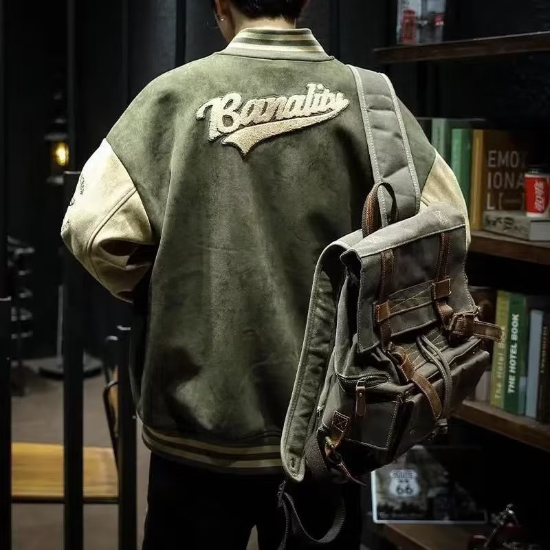 Uniforme de béisbol primavera y otoño chaqueta de piloto verde ins chaqueta retro americana entrega de una pieza de moda de los hombres