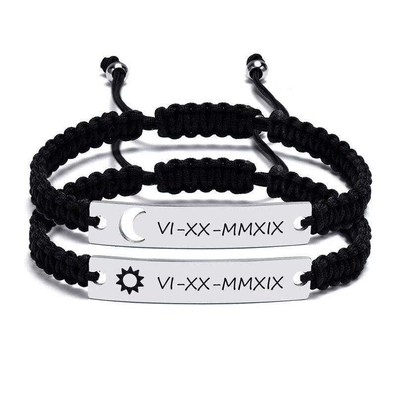 Stainless Steel Bracelet Couple Curved Moon Hollow Lettering Braided Adjustable Curved Braided Bracelet Set Stainless Steel Bracelet Couple Curved Moon Hollow Lettering Braided Adjustable Curved Braided Bracelet Set