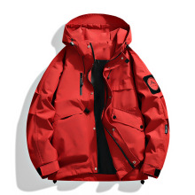 工装冲锋衣外套男款春秋季美式拼色连帽夹克青少年帅气休闲褂子男