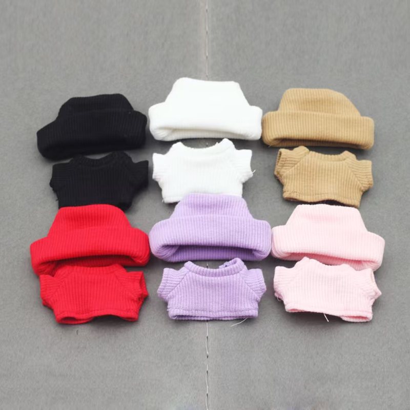 10CM 糖胶娃娃适用于4.0拉布布螺纹翻边帽+针织T恤4代针织娃衣服|undefined