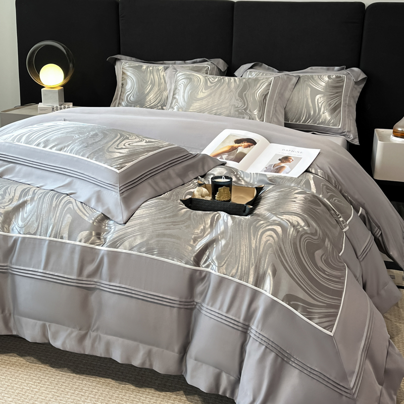 Luxuriöse Eisseide Satin Jacquard Bettwäsche 4-teiliges Set_voghion.com